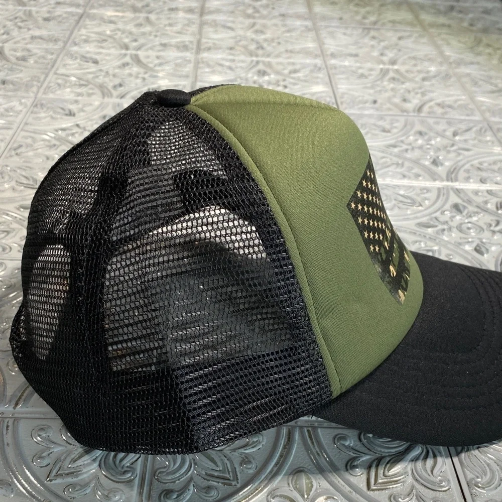 Camo American Flag Trucker Hat Green & Black